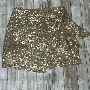 House of Harlow Gold Sequin Faux Wrap Skirt Sz S/M